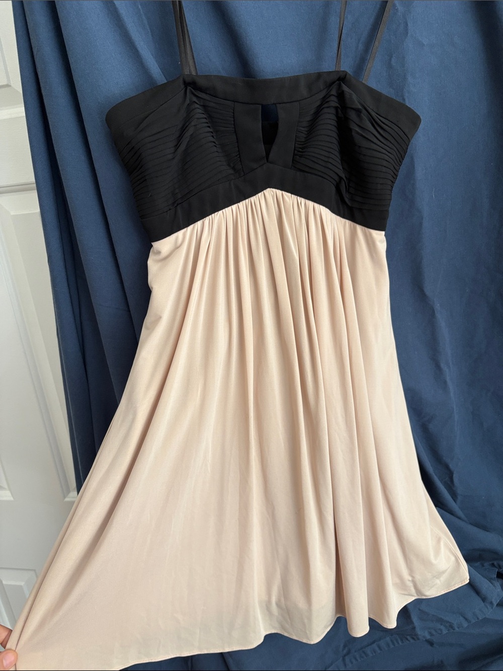BCBGMaxAzria Black and Cream Pleated Bust Mini Dress